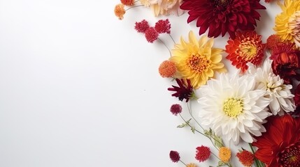 Top view blank card with flowers Abstract organic flowers Blooming floral on white background