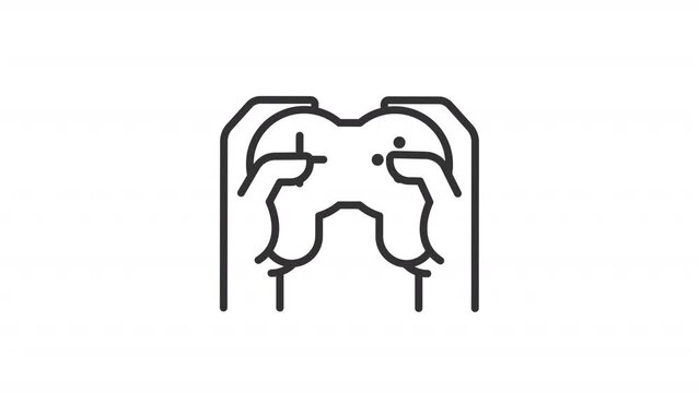 Video game icon animation. Animated line gamer hands with controller. Pressing buttons. Entertainment industry. Loop HD video with alpha channel, transparent background. Outline motion graphic