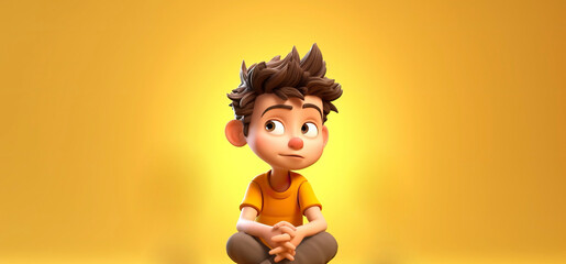 3d cartoon boy surprised. Copy space, background. Generative AI.