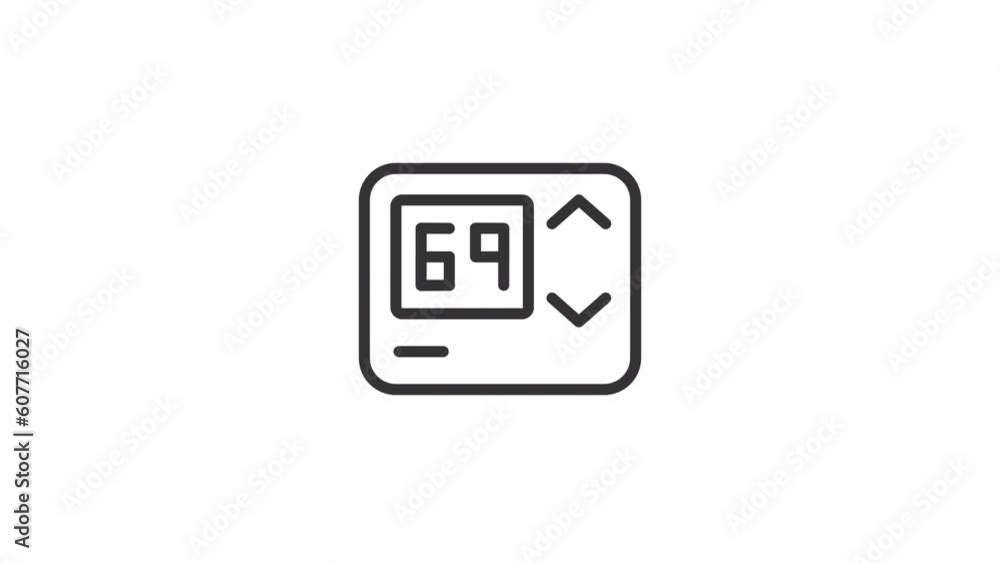 Poster animated thermostat line icon. room temperature animation. changing number. heating and cooling. ene
