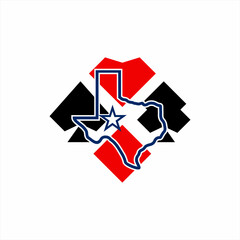 Poker card graphic logo design geometric with Texas symbol map in line art style.