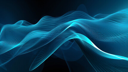 Naklejka premium Abstract blue fractal background with glowing wavy light. Wallpaper, poster or business background. Created with Generative AI