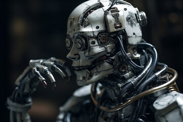 Fototapeta na wymiar Contemplative Robot, Thoughtful Artificial Intelligence. AI generated