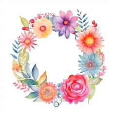 watercolor round border of flowers. plant frame. summer design. postcard. holiday invitation. ai generation