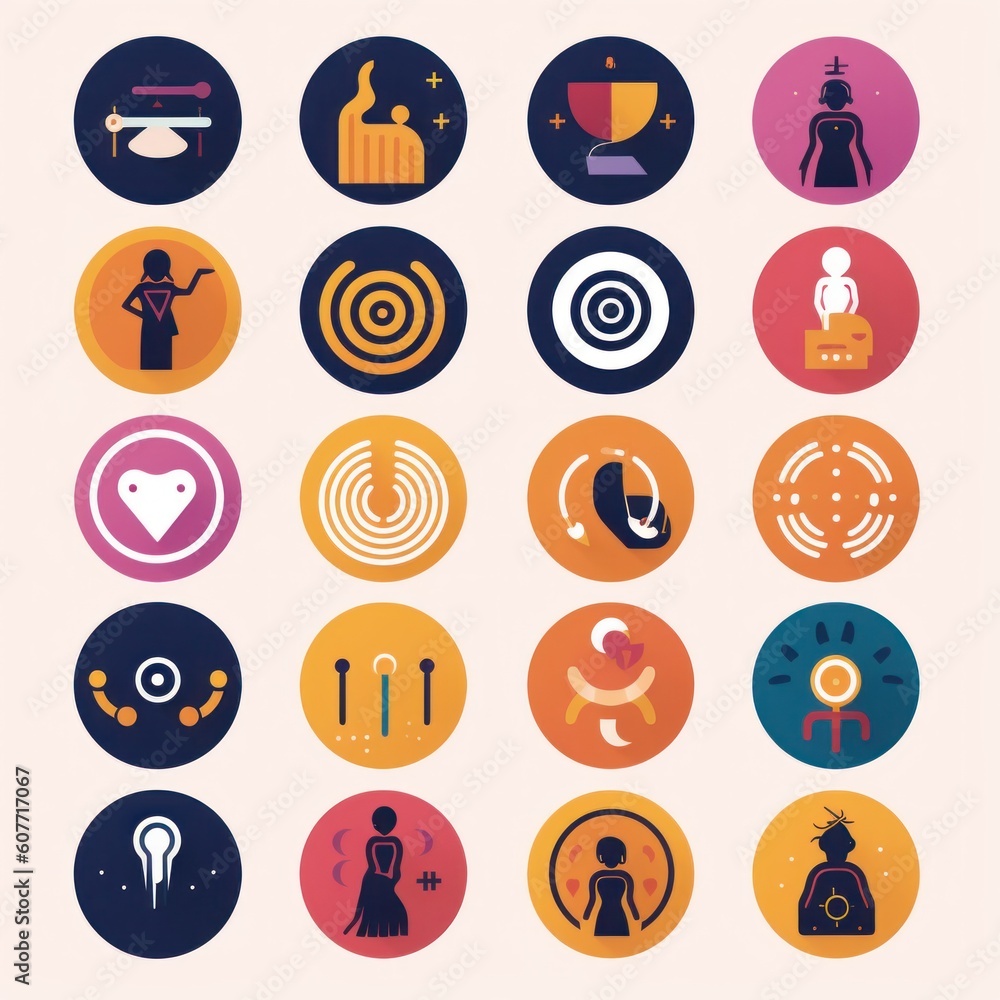 Poster a collection of different colored icons in a circle. generative ai image.