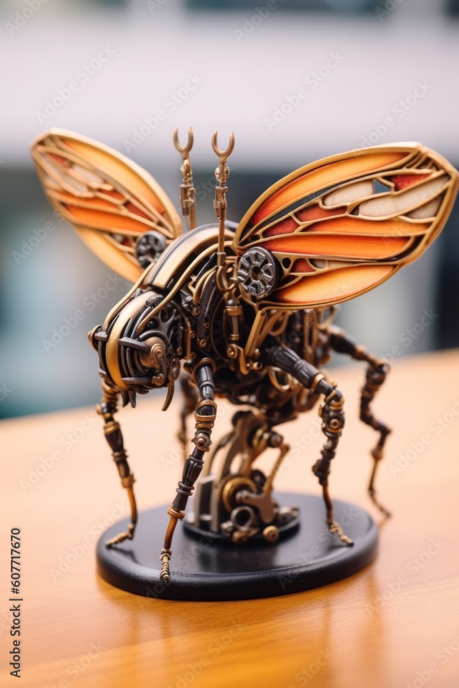 Aufkleber a close up of a toy insect on a table. generative ai image.