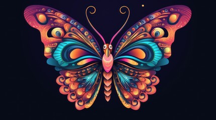 Fototapeta na wymiar A colorful butterfly on a black background. Generative AI image.