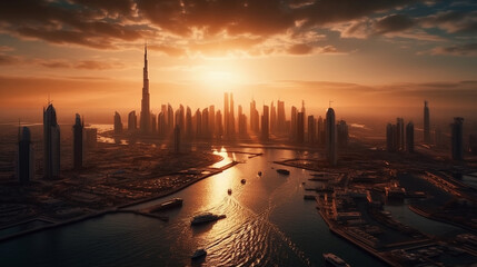 Dubai at the sunset. Generative Ai