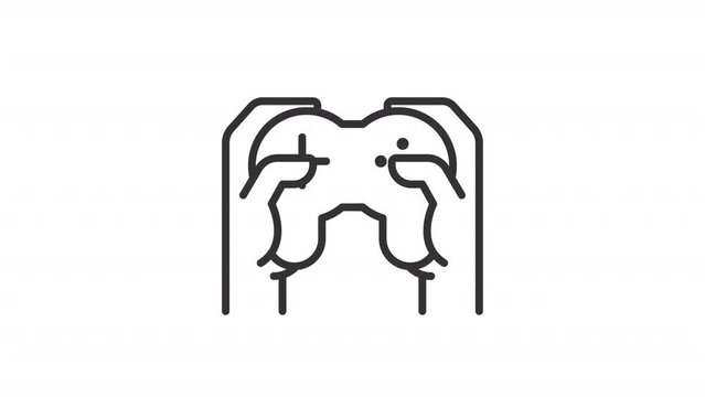 Video game devices icons animation. Animated line online gaming. Gamer hands. Having fun. Entertainment industry. Loop HD video with alpha channel, transparent background. Outline motion graphic