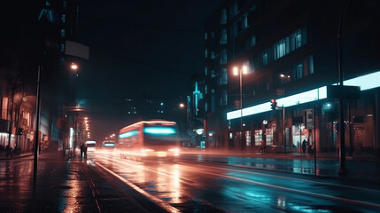 Traffic lights in the night city. Generative Ai