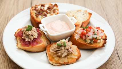 5 kinds of bruschetta served with Belgian Andalouse sauce