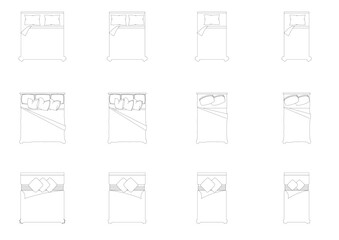 furniture icon interior plan view, top set vector. architecture house bed line, home, outline, apartment, bed room, collection, isolated, layout, design, project, blueprint. 