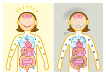 身体　健康不健康　内臓イメージ