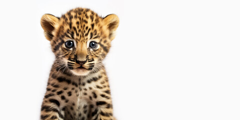 Cute baby leopard isolated on a white background. Generative AI