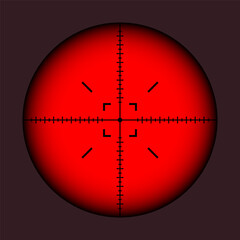 Various weapon thermal infrared sight, sniper rifle optical scope. Hunting gun viewfinder with crosshair. Aim, shooting mark symbol. Military target sign. Game UI element. Vector illustration