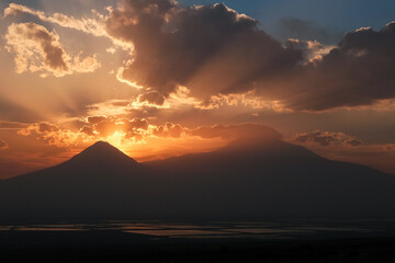 Sunset above Mount Ararat. View from Paruyr Sevak pass Armenia.