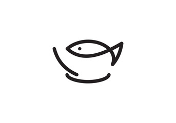 bowl with fish logo, simple creative restaurant food symbol vector illustration.