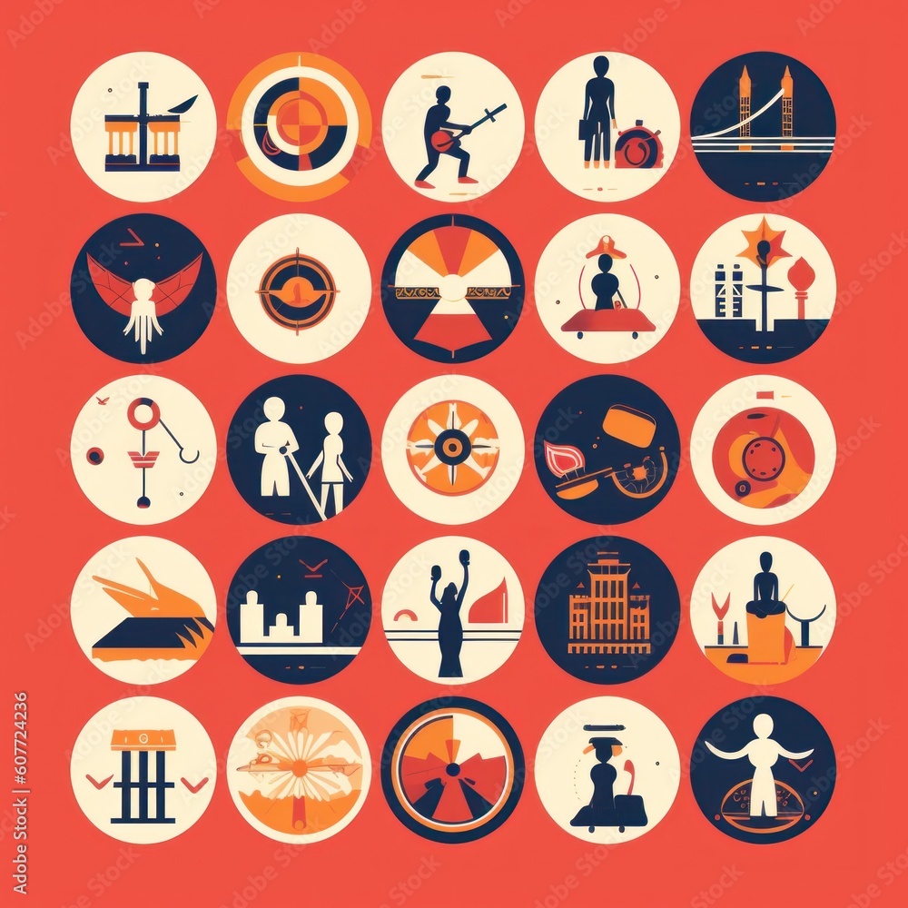 Poster a series of flat icons depicting various types of people. generative ai image.