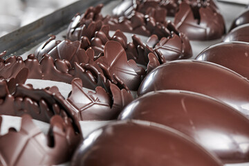 Chocolate easter eggs with different surfaces and form