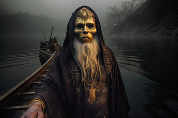 The ferryman of Hades called Charon or Kharon crossing the river of the underworld Styx (Generative AI)