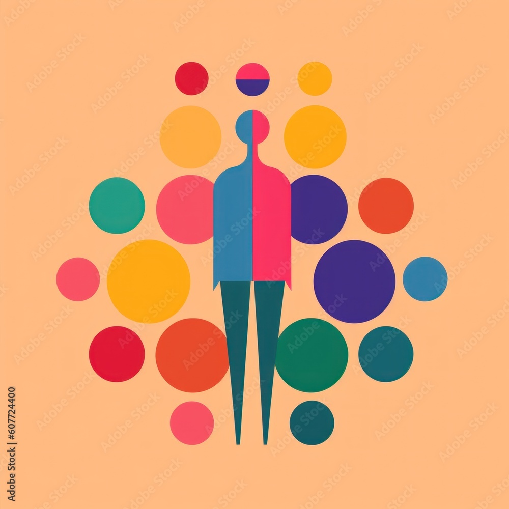 Poster a man standing in front of a bunch of circles. generative ai image.