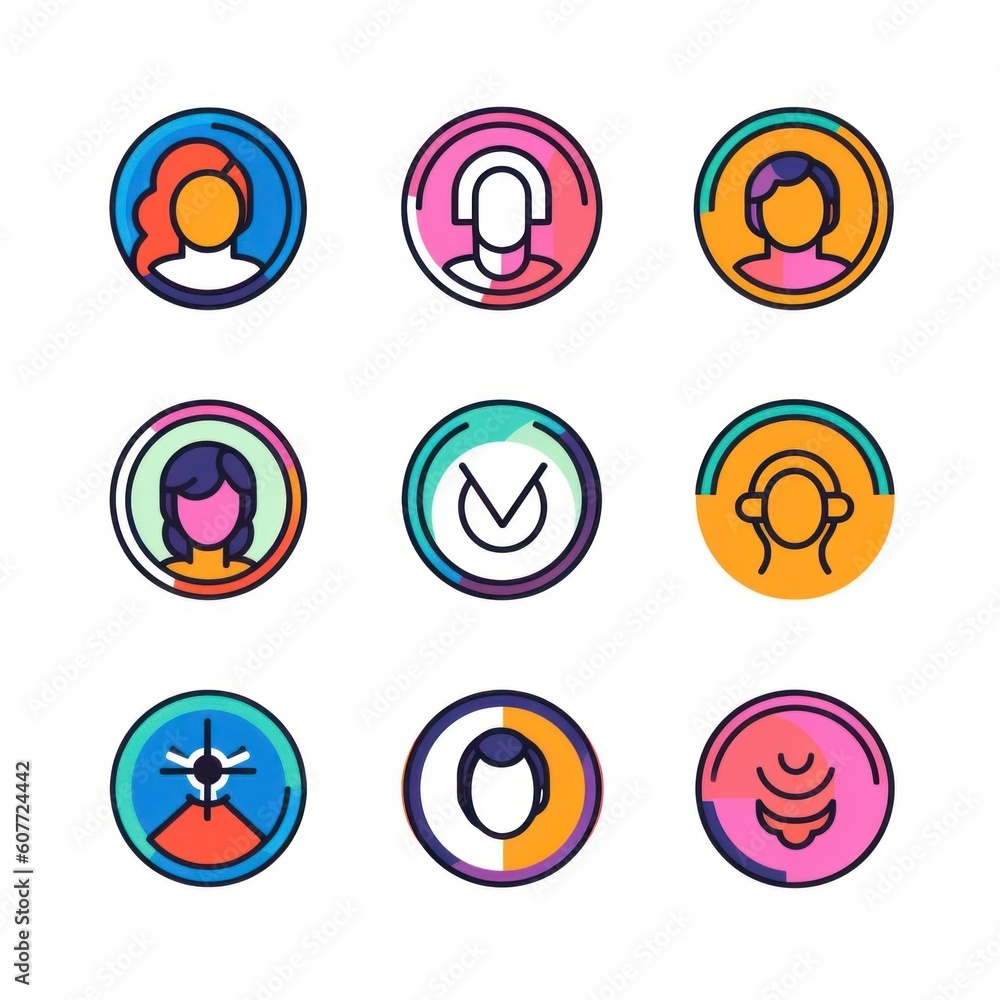 Poster a group of different colored icons on a white background. generative ai image.