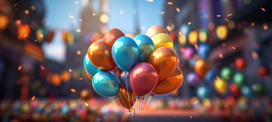 Party birthday celebration celebrate holiday background - Closeup of bunch with colorful balloons (Generative Ai)