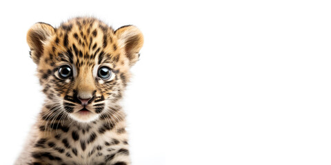 Cute baby leopard isolated on a white background. Generative AI