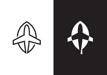 airplane with leaf abstract travel symbol logo design