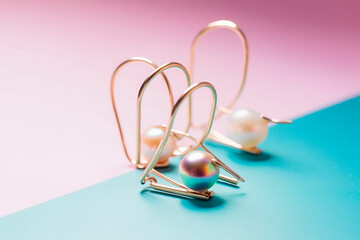 generative ai illustration of  paperclip earrings with pearl accents on background