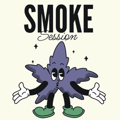 Smoke Session With Cannabis Groovy Character design