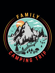 family camping trip, camping t shirt design (camping t-shirt, vintage t-shirt design, vector design)