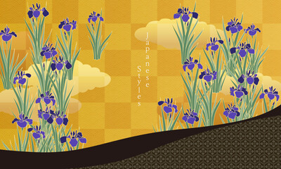 Japanese-style background　和柄デザイン背景　カキツバタ　古典柄　琳派風