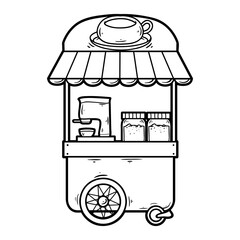 Coffee drink stand food hand-drawn outline sketch illustration