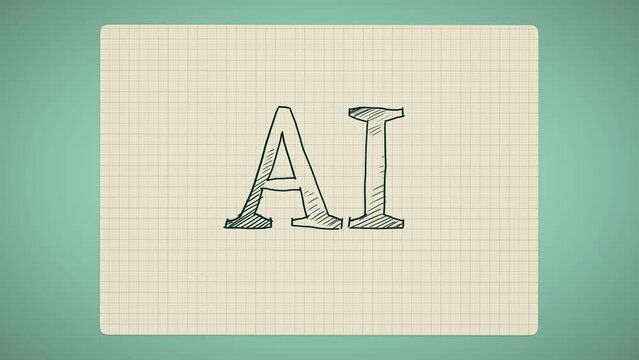 A sheet of paper unfolds in stop motion animation. Artificial intelligence sign crumpled into a ball of paper.