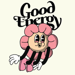Good Energy With Sun Flower Groovy Character design
