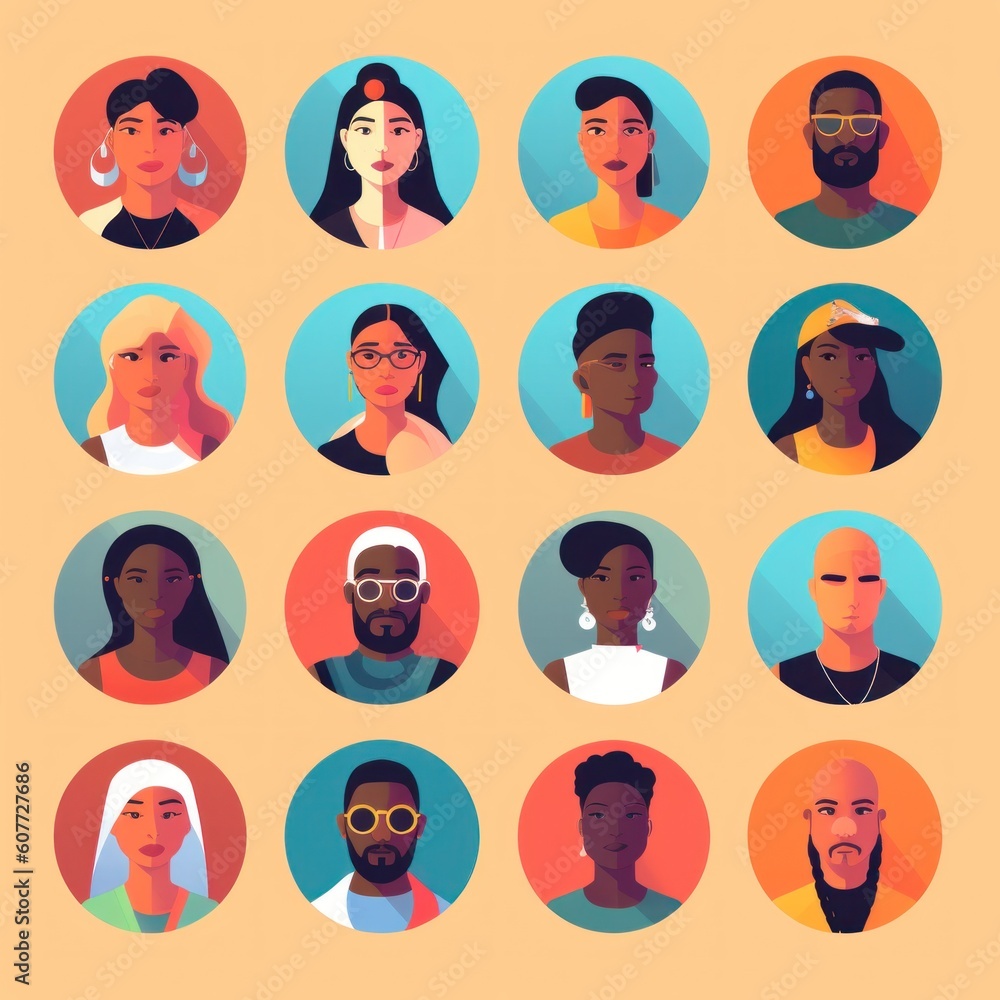 Aufkleber a group of people with different facial expressions. generative ai image.