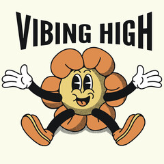 Vibing High With Sun Flower Groovy Character design