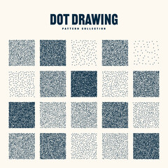 Square shaped dotted objects, vintage stipple elements. Stippling, dotwork drawing, shading using dots. Halftone effect. White noise grainy texture, pattern. Vector illustration