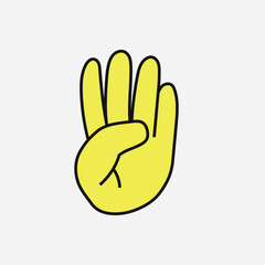 Four Finger Hand Sign. Cartoon Style. - vector