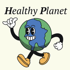 Healthy Planet With World Groovy Character design