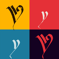 Gothic style letter Y logo. Calligraphy uppercase and lowercase letters. Antique vintage blackletter vector set.