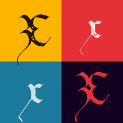 Gothic style letter X logo. Calligraphy uppercase and lowercase letters. Antique vintage blackletter vector set.