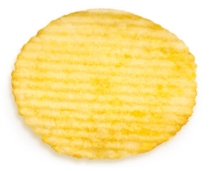 Potato chips in wooden plate isolated on white background, Fried Potato chips on white With clipping path.
