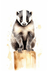 Obraz premium Badger watercolor clipart cute isolated on white background