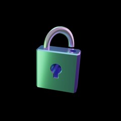 3d rendering metallic padlock isolated on black background. 3d illustration. unlocks