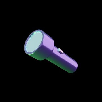 3d rendering metallic flashlight isolated on black background. 3d illustration