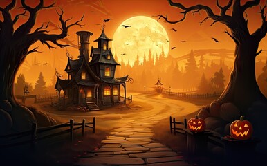 halloween background For posters, banners, eerie landscapes of night fantasy forests.