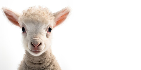 Fototapeta premium Cute baby lamb isolated on a white background. Generative AI