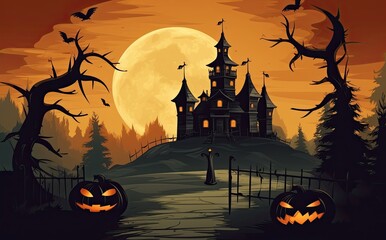 halloween background For posters, banners, eerie landscapes of night fantasy forests.